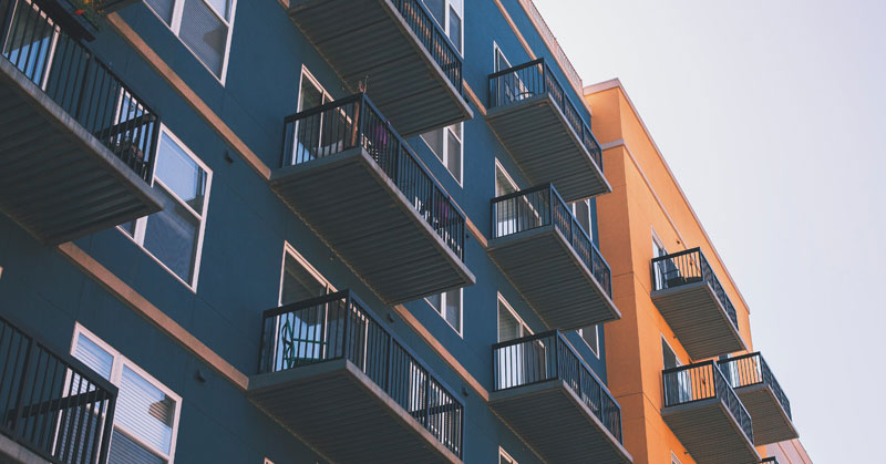 blue apartment building